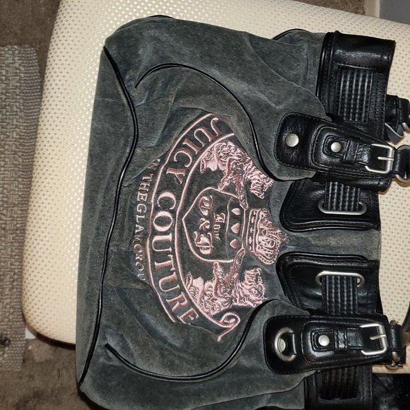 Juicy couture gray and pink velour hobo, tote - Picture 2 of 6